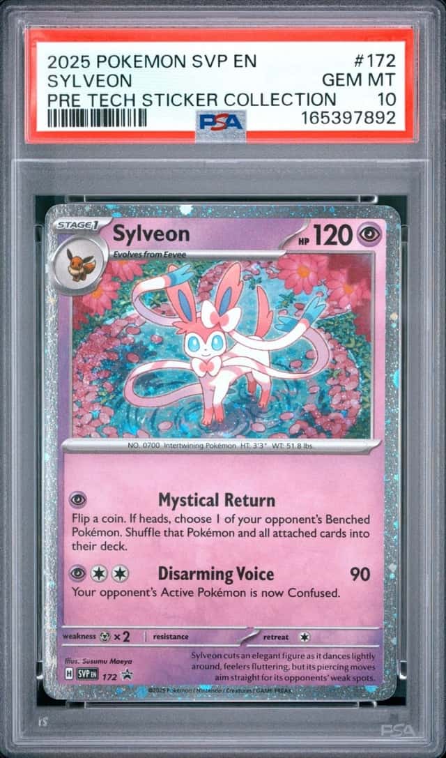 2025 POKEMON PRISMATIC EVOLUTIONS SYLVEON GEM MINT TECH STICKER COSMOS PSA 10