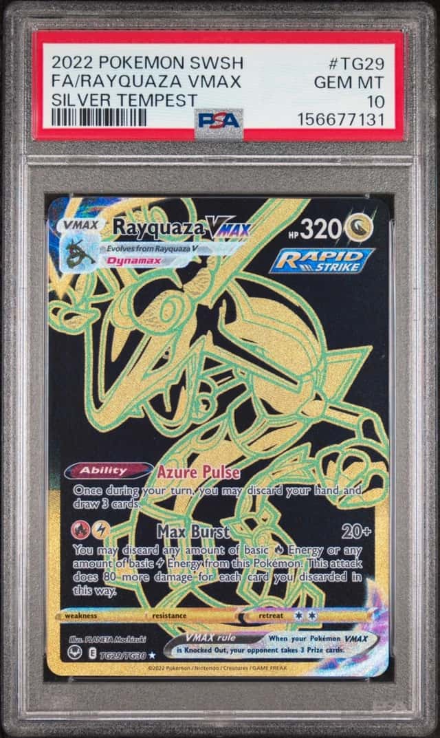 2022 POKEMON SWORD & SHIELD SILVER TEMPEST #TG29 FULL ART/RAYQUAZA VMAX PSA 10