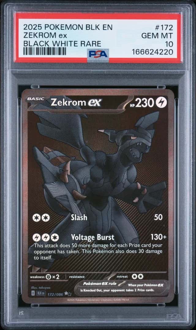 2025 POKEMON BLK EN-BLACK BOLT BLACK WHITE RARE #172 ZEKROM EX PSA 10