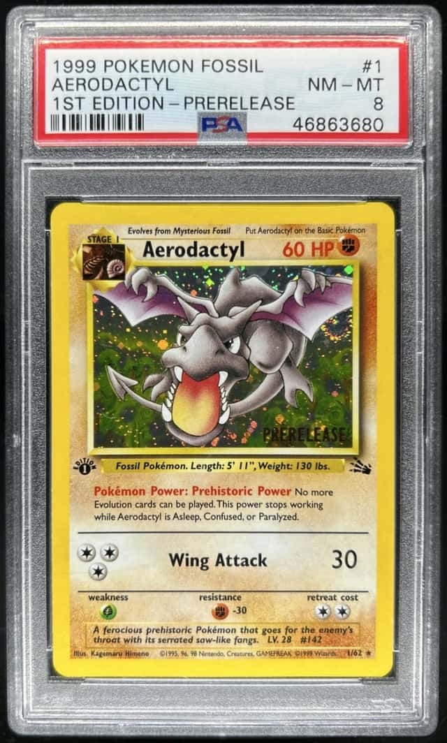 1999 Pokemon Fossil 1st Edition Aerodactyl #1/62 PSA 8