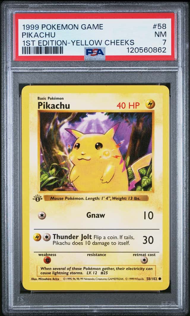 Pokemon Pikachu 58/102 Base Set Shadowless 1st Edition Yellow Cheeks PSA 7