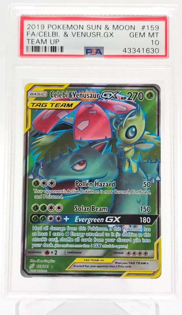 CELEBI & VENUSAUR GX POKEMON SUN & MOON TEAM UP 159/181 FULL ART PSA 10 Q0895