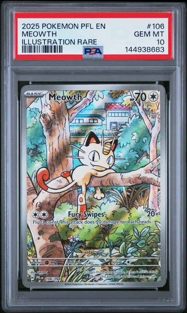 Meowth 106/094 Me02 Phantasmal Flames Illustration Rare Holo ENG 2025 PSA 10