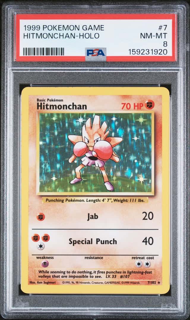 1999 Pokemon Unlimited Hitmonchan Rare Holo #7/102 PSA 8