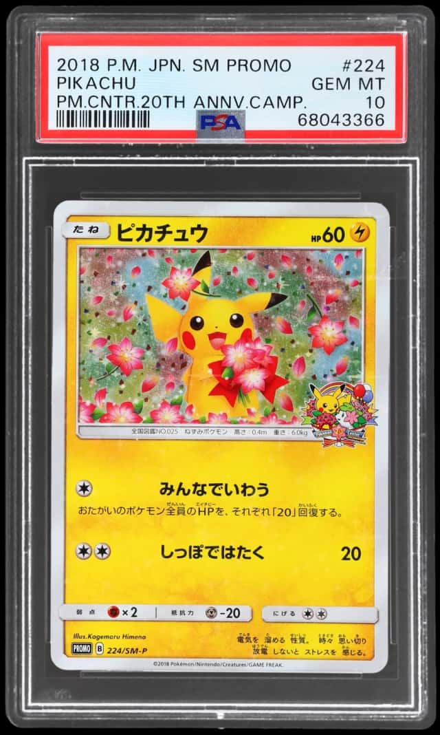2018 Pokemon Sun and Moon Promo Japanese Pokemon Center 20th Anniversary Campaign Pikachu #224