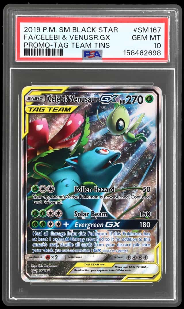 2019 Pokemon Sun and Moon Black Star Tag Team Tins Promo Celebi/Venusaur Gx #SM167