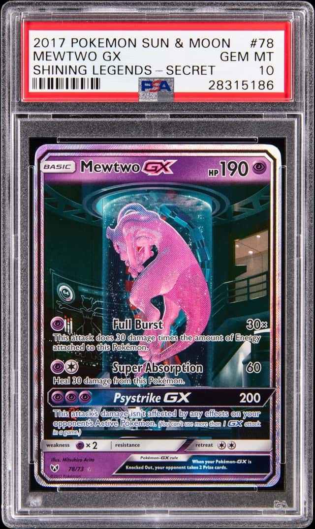 2017 Pokemon Sun & Moon Shining Legends Secret #78 Mewtwo GX - PSA GEM MT 10