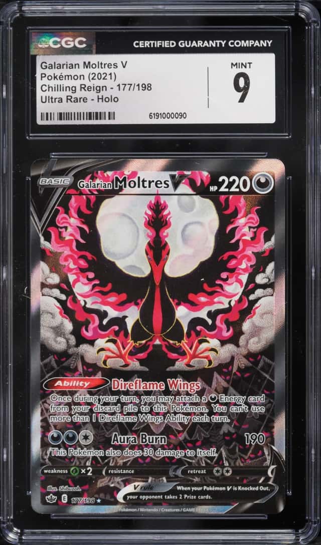 2021 Pokemon Sword & Shield Chilling Reign Full Art Galarian Moltres V #177 CGC 9 MINT