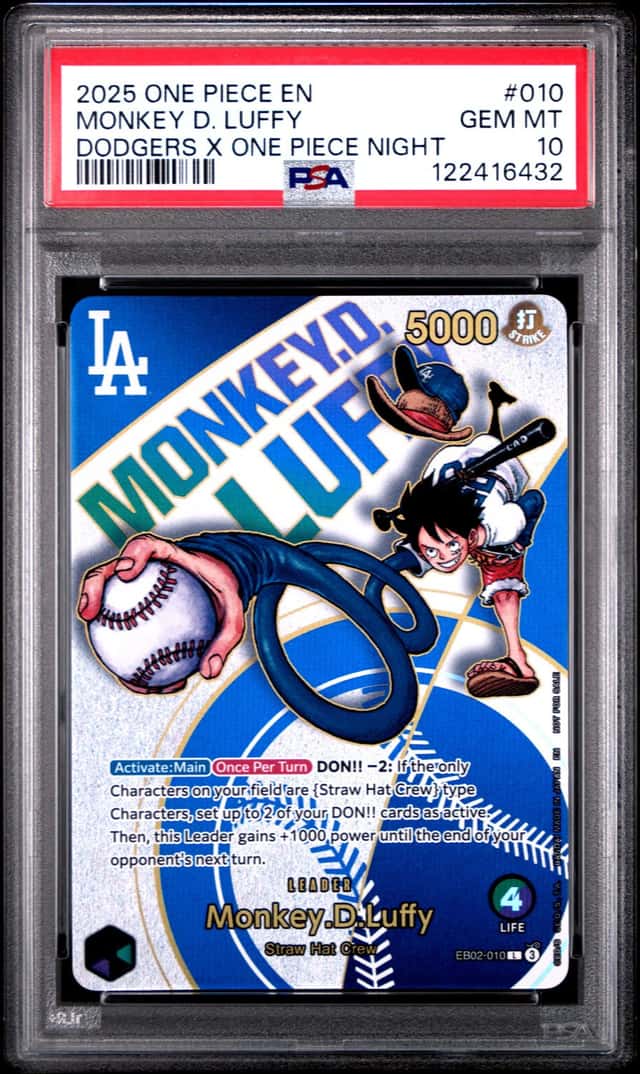 2025 ONE PIECE PROMOS DODGERS X ONE PIECE NIGHT #010 MONKEY D. LUFFY PSA 10