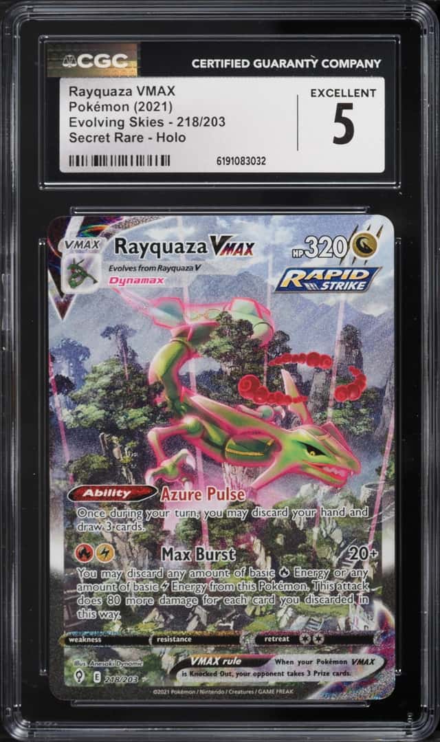 2021 Pokemon Sword & Shield Evolving Skies SEC Rayquaza VMAX #218 CGC 5 EX