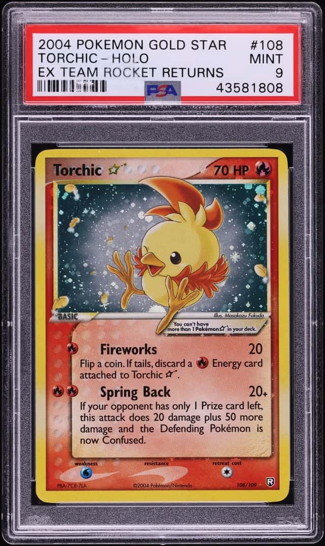 2004 Pokemon EX Team Rocket Returns Holo Torchic Gold Star #108 PSA 9 MINT