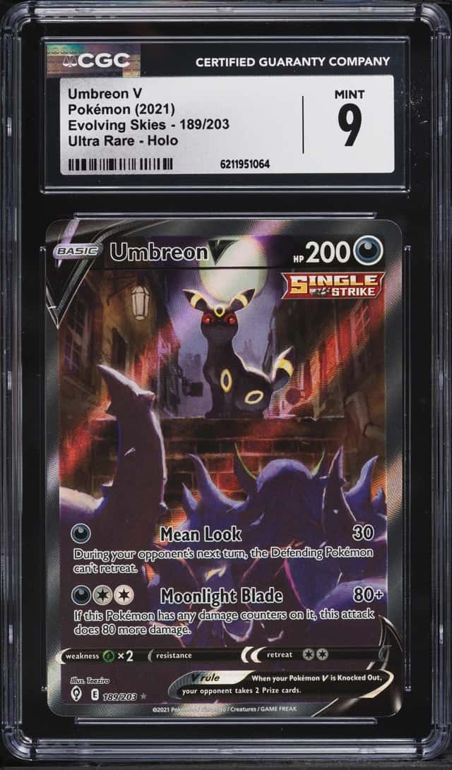 2021 Pokemon Sword & Shield Evolving Skies Alt Art Umbreon V #189 CGC 9 MINT