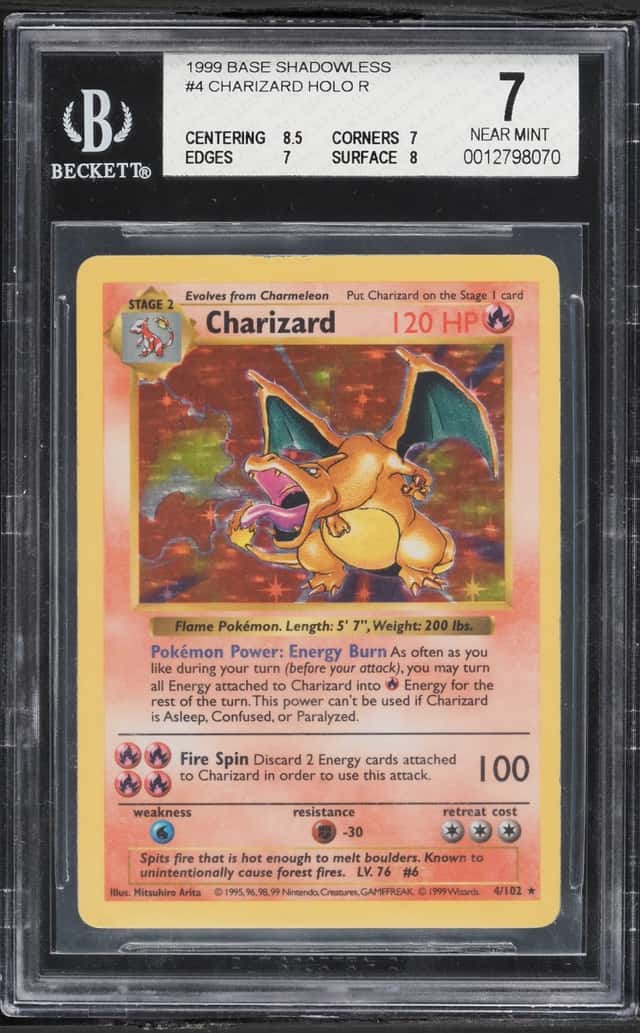 1999 Pokemon Base Set Shadowless Holo Charizard #4 BGS 7 NRMT