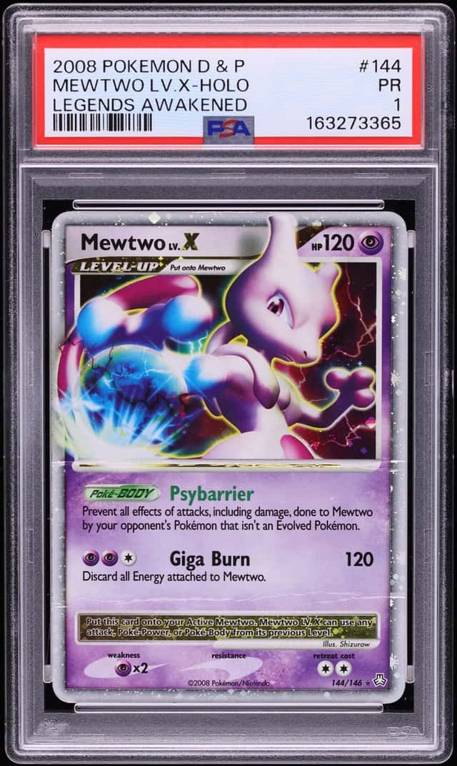 2008 Pokemon Diamond & Pearl Legends Awakened Holo Mewtwo LV.X #144 PSA 1 PR