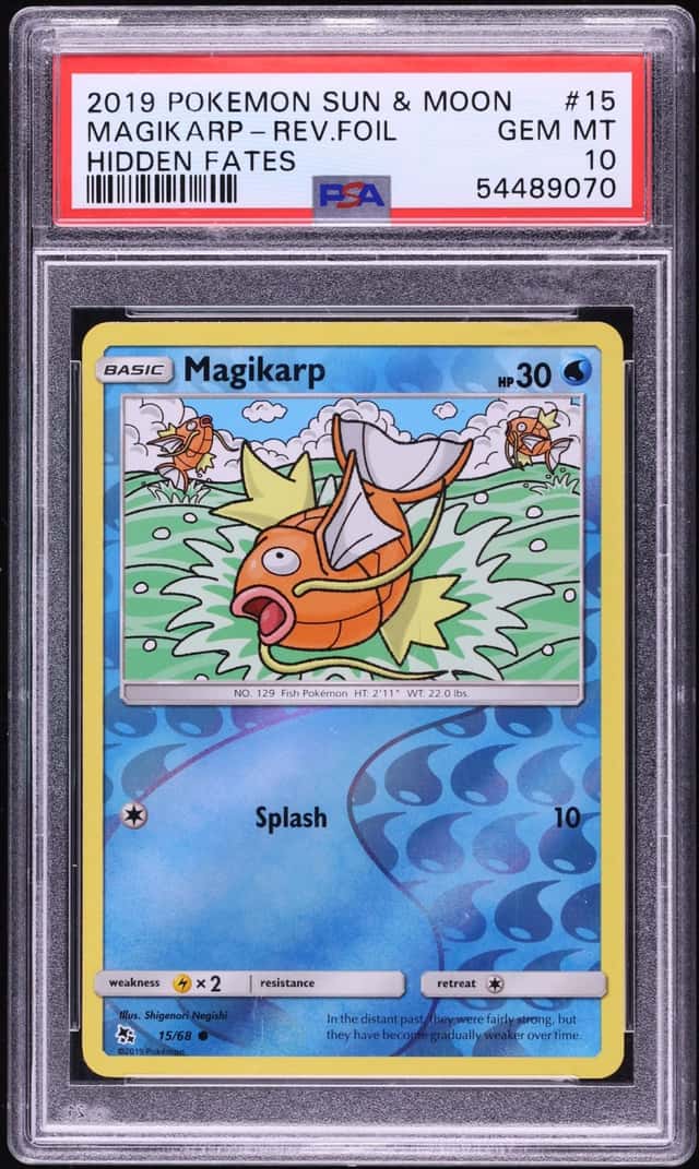 2019 Pokemon Sun & Moon Hidden Fates Reverse Holo Magikarp #15 PSA 10 GEM MINT