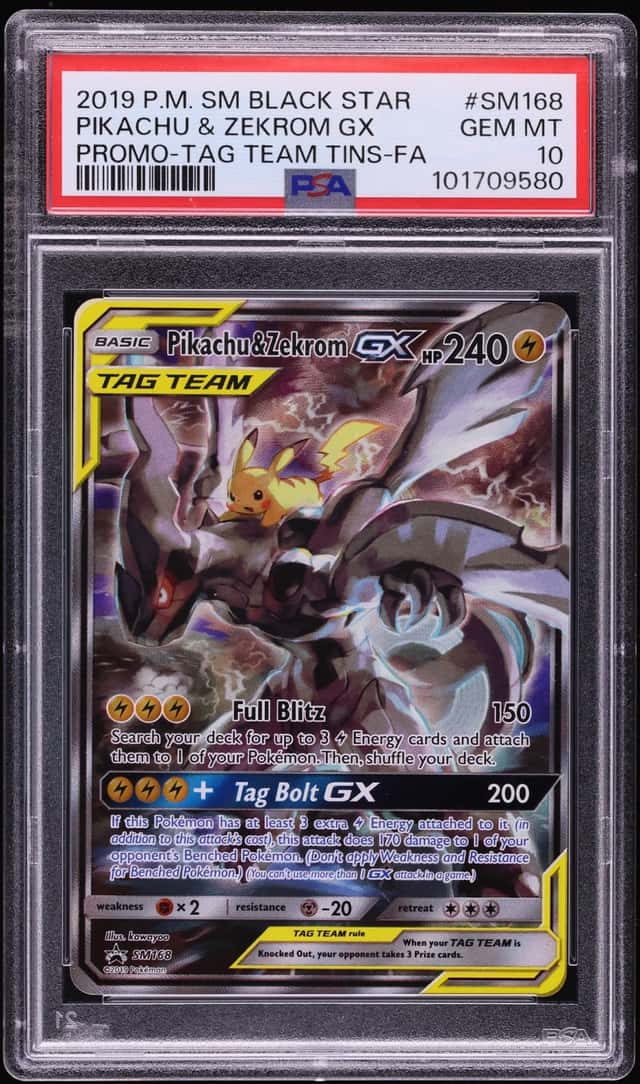 2019 Pokemon Sun & Moon Promo Tag Team Tins Full Art Pikachu & Zekrom GX #SM168 PSA 10 GEM MINT