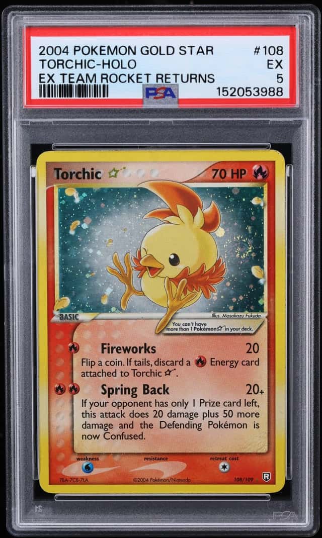 2004 Pokemon EX Team Rocket Returns Holo Torchic Gold Star #108 PSA 5 EX