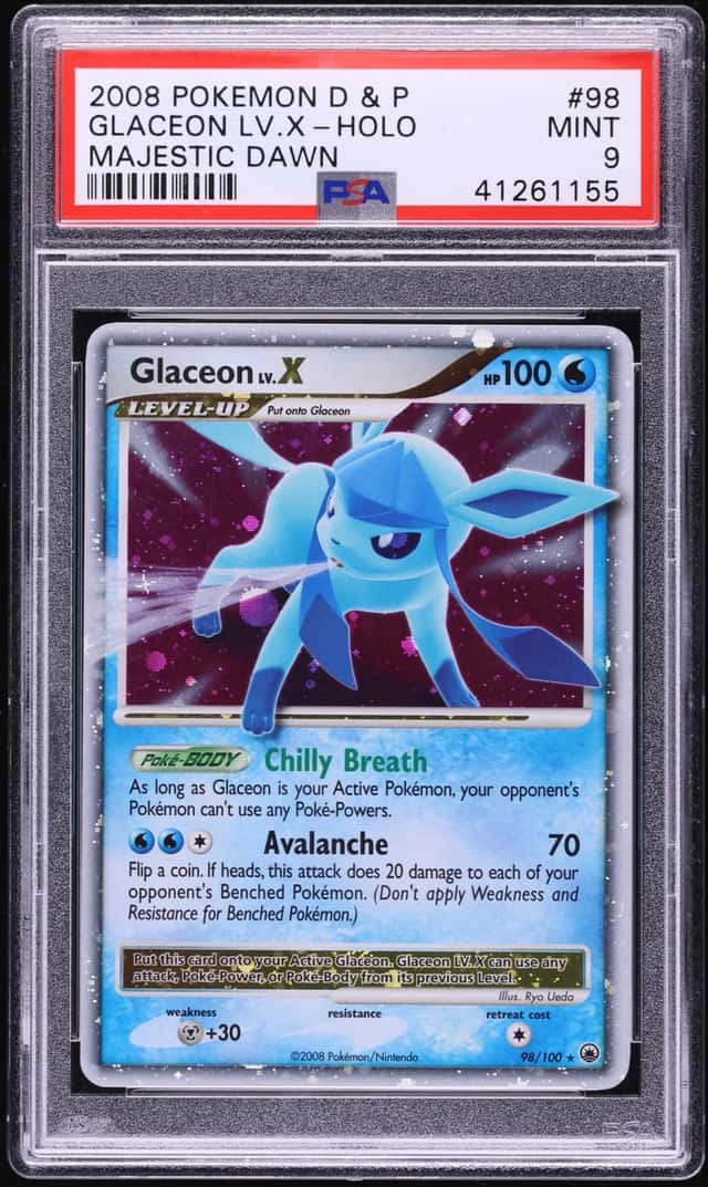 2008 Pokemon Diamond & Pearl Majestic Dawn Holo Glaceon LV. X #98 PSA 9 MINT
