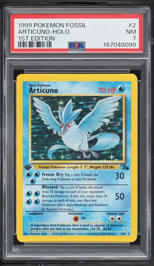 1999 Pokemon Fossil 1st Edition Holo Articuno #2 PSA 7 NRMT
