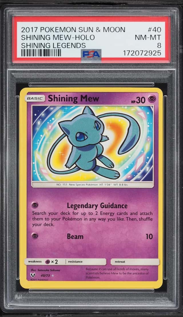2017 Pokemon Sun & Moon Shining Legends Holo Shining Mew #40 PSA 8 NM-MT