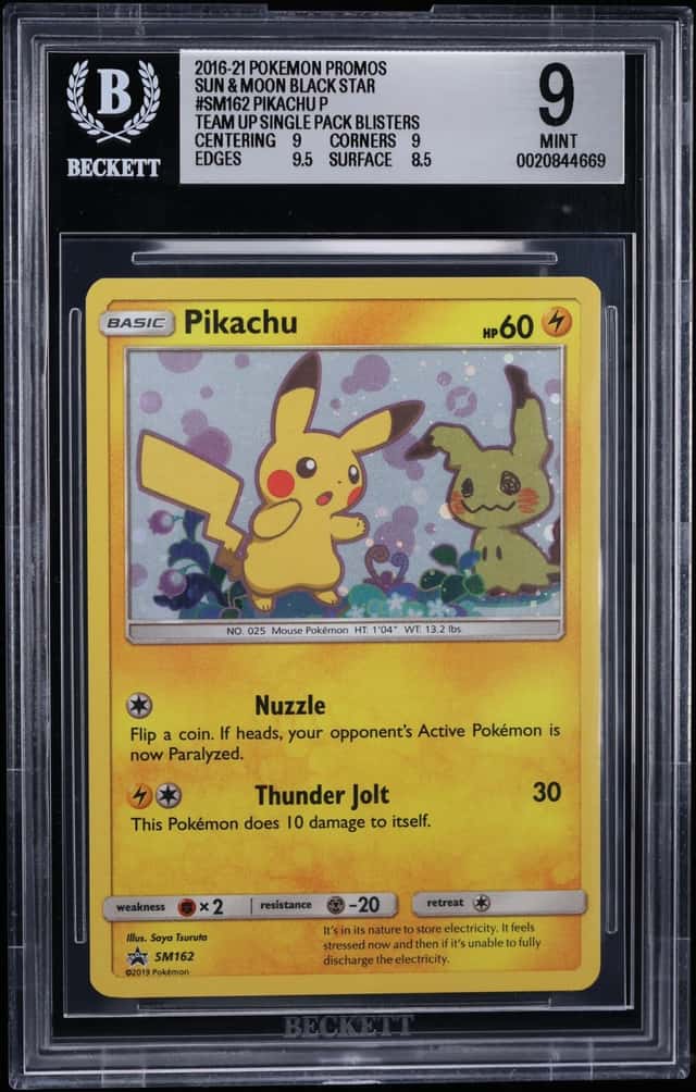 2016 Pokemon Sun & Moon Promo Team Up Single Blisters Holo Pikachu #SM162 BGS 9 MINT