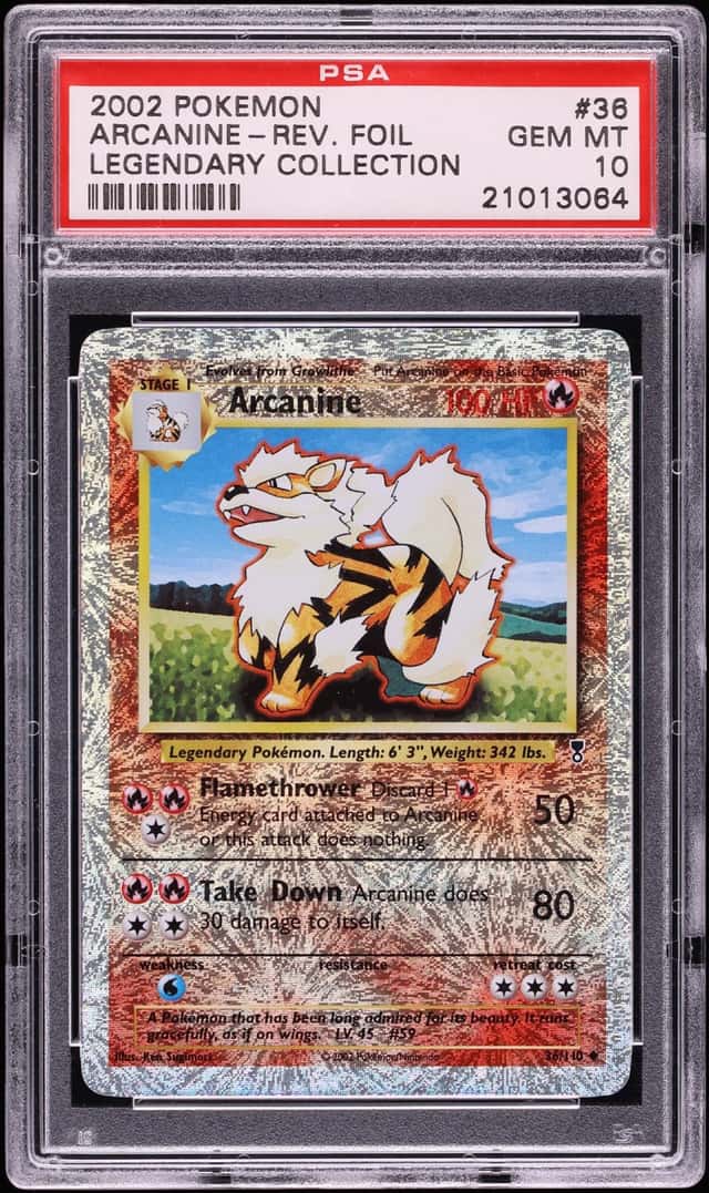 2002 Pokemon Legendary Collection Reverse Holo Arcanine #36 PSA 10 GEM MINT