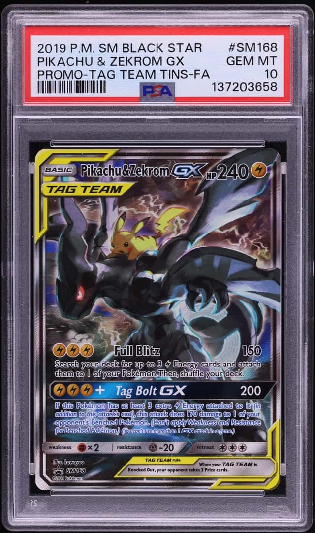 2019 Pokemon Sun & Moon Promo Tag Team Tins Full Art Pikachu & Zekrom GX #SM168 PSA 10 GEM MINT
