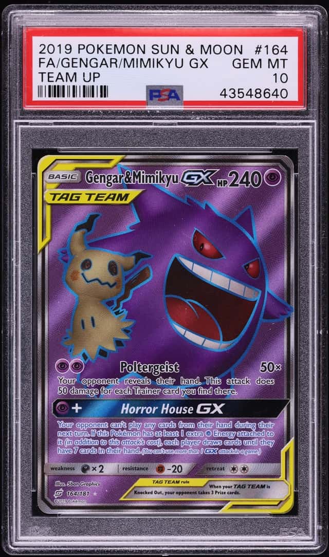 2019 Pokemon Sun & Moon Team Up Full Art Gengar & Mimikyu GX #164 PSA 10 GEM MINT