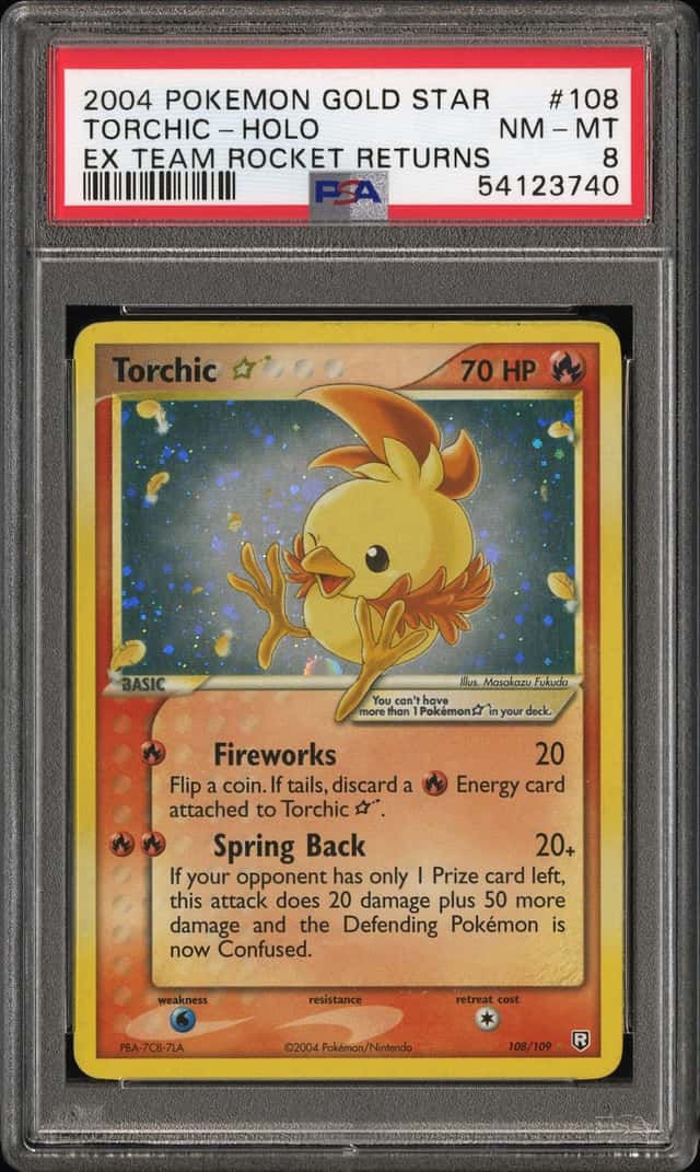 2004 Pokemon EX Team Rocket Returns Holo Torchic Gold Star #108 PSA 8 NM-MT