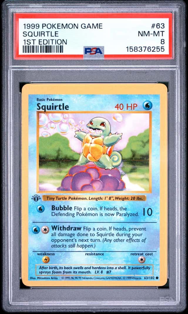 1999 Pokemon Base Set Shadowless 1st Edition Squirtle #63 PSA 8 NM-MT