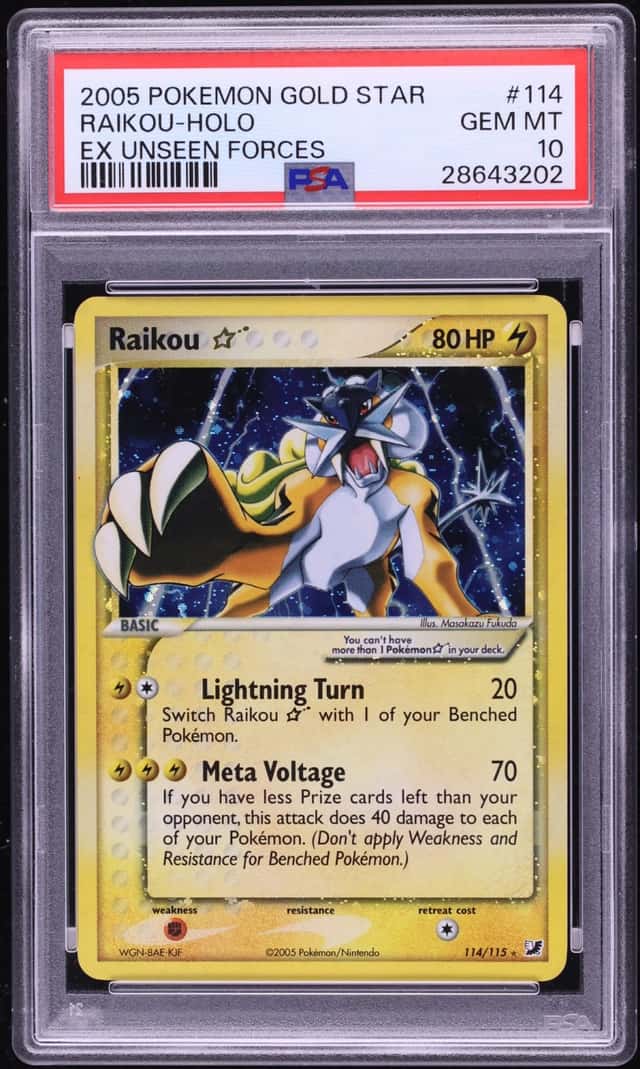 2005 Pokemon EX Unseen Forces Holo Raikou Gold Star #114 PSA 10 GEM MINT