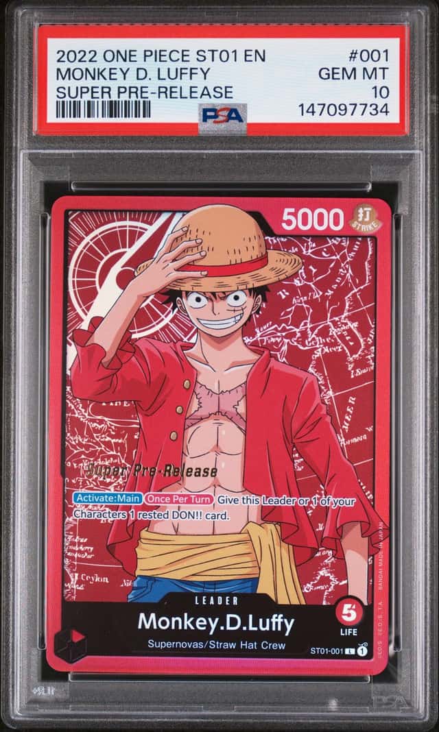 PSA GEM MINT 10 One Piece Monkey D. Luffy ST01-001 Foil Super Pre-Release 2022