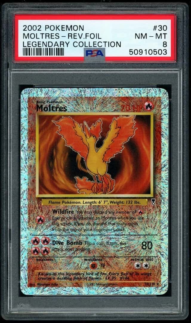 POKEMON MOLTRES 2002 LEGENDARY COLLECTION #30 REV.FOIL PSA 8