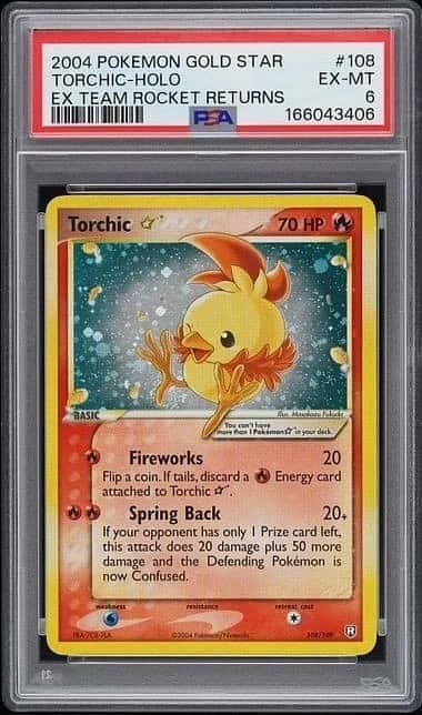 POKEMON GOLD STAR TORCHIC 2004 EX TEAM ROCKET RETURNS #108 HOLO PSA 6