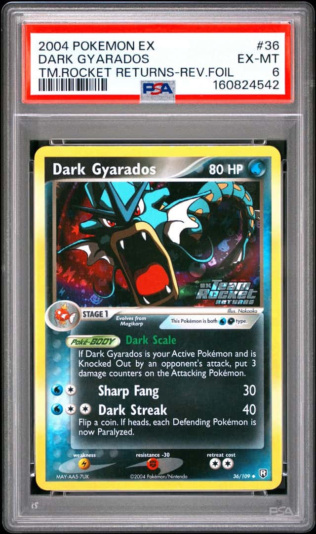 2004 Pokemon EX Team Rocket Returns #36 Dark Gyarados Reverse Foil PSA 6