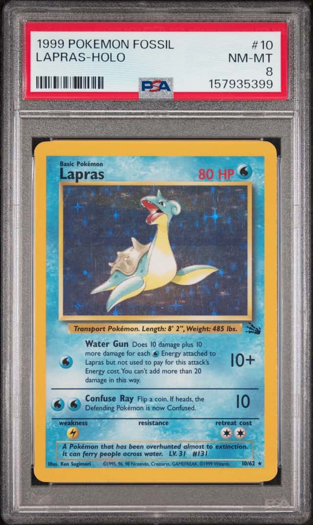1999 POKEMON FOSSIL #10 LAPRAS-HOLO PSA 8