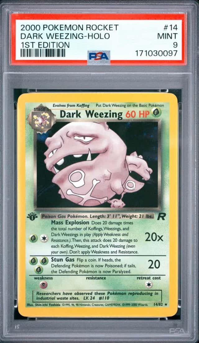 2000 POKEMON ROCKET 1ST EDITION #14 DARK WEEZING-HOLO PSA 9