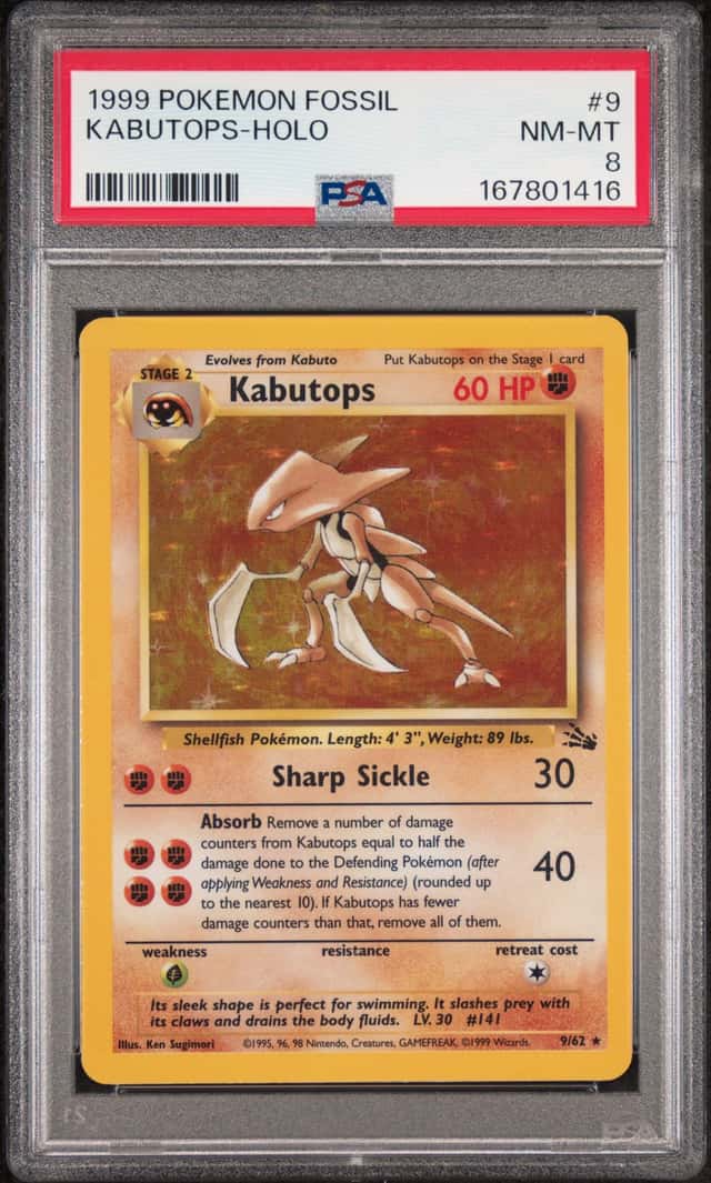 1999 POKEMON FOSSIL #9 KABUTOPS-HOLO PSA 8