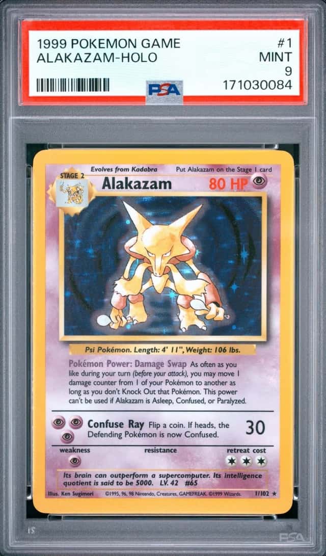 1999 POKEMON BASE SET UNLIMITED #1 ALAKAZAM-HOLO PSA 9