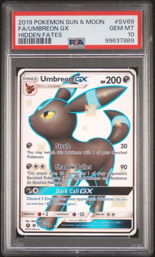 2019 POKEMON SUN & MOON HIDDEN FATES #SV69 FULL ART/UMBREON GX PSA 10
