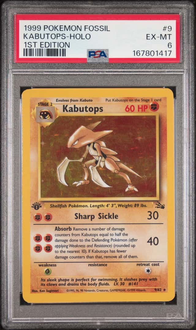 1999 POKEMON FOSSIL 1ST EDITION #9 KABUTOPS-HOLO PSA 6