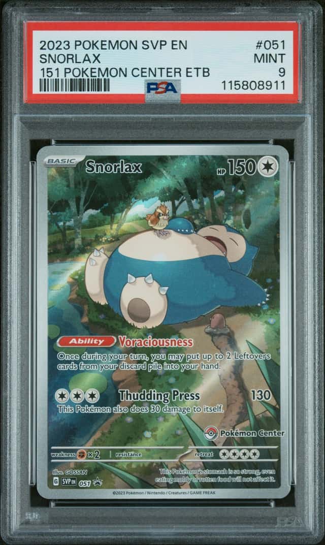 SNORLAX 2023 POKEMON SVP EN 151 POKEMON CENTER ETB #051 BSP PSA 9 Q3963-7