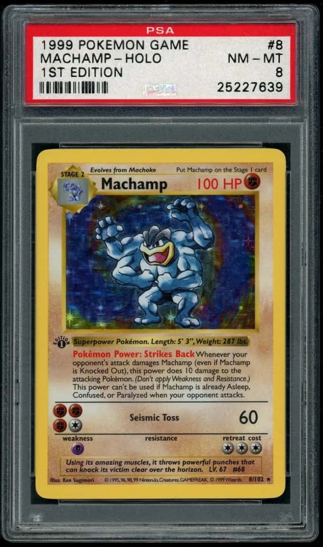 POKEMON BASE SET MACHAMP 1999 GAME #8 1ST EDITION HOLO PSA 8