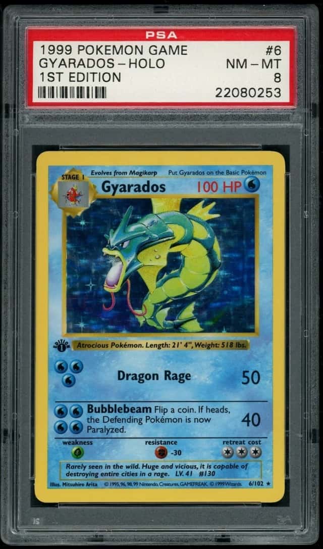 POKEMON SHADOWLESS BASE SET GYARADOS 1999 GAME #6 1ST EDITION HOLO PSA 8