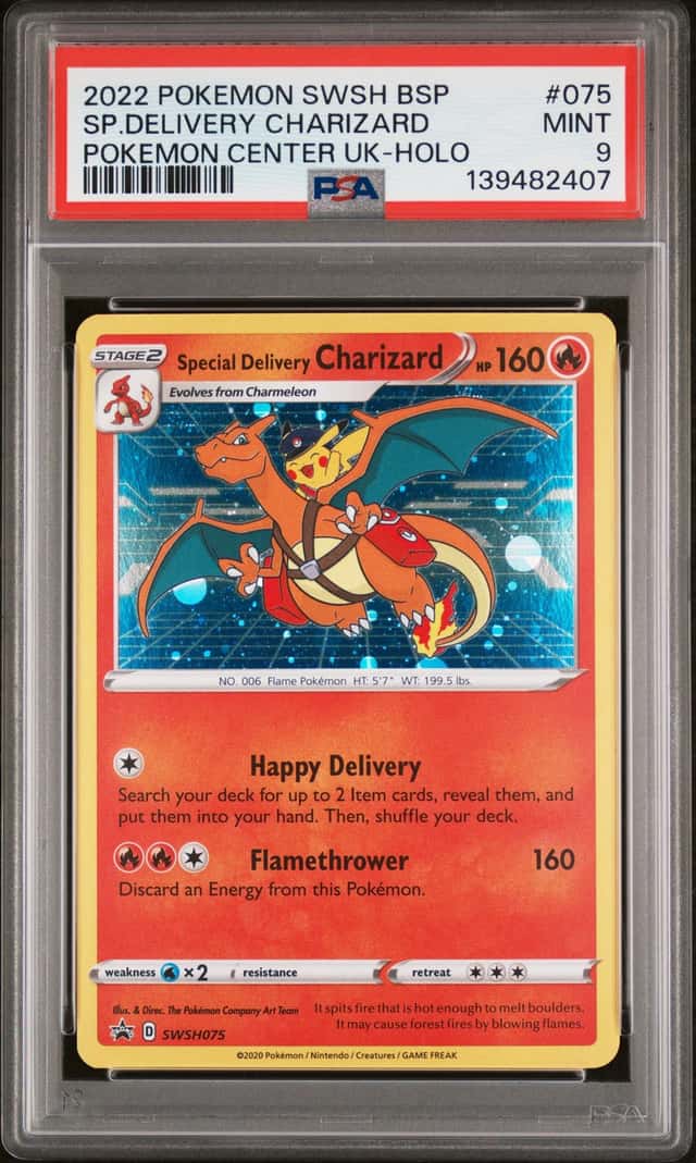 Pokemon Special Delivery Charizard SWSH075 Holo Promo UK PSA 9