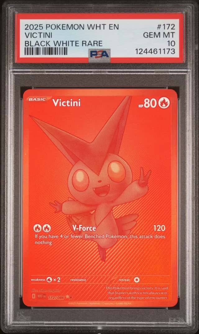 VICTINI PSA 10 2025 POKEMON WHITE FLARE EN #172/086 BLACK WHITE RARE 1173