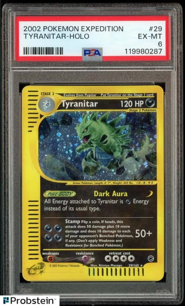 2002 POKEMON EXPEDITION #29 TYRANITAR HOLO PSA 6 EX-MT