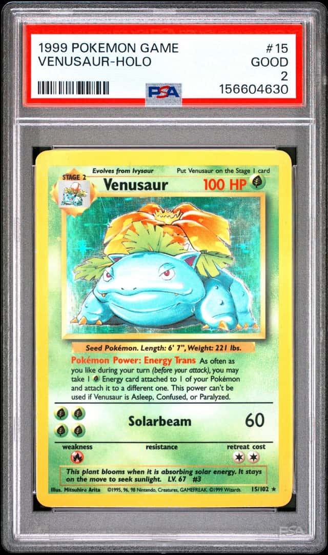 1999 POKEMON BASE SET UNLIMITED #15 VENUSAUR-HOLO PSA 2