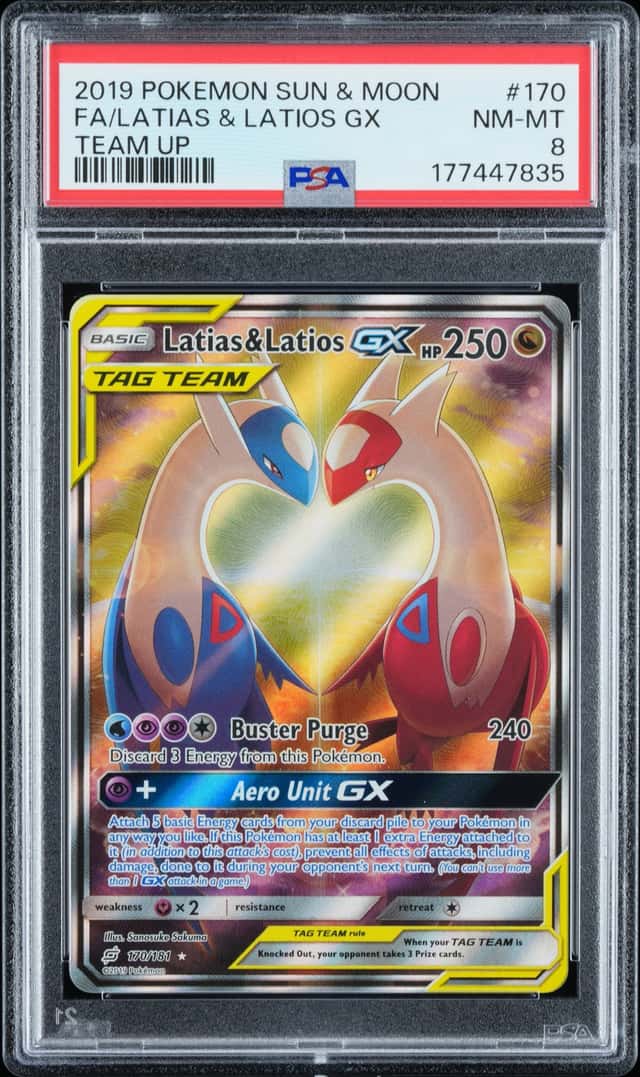 2019 Pokemon Sun & Moon Team Up Latias Latios #170/181 PSA 8
