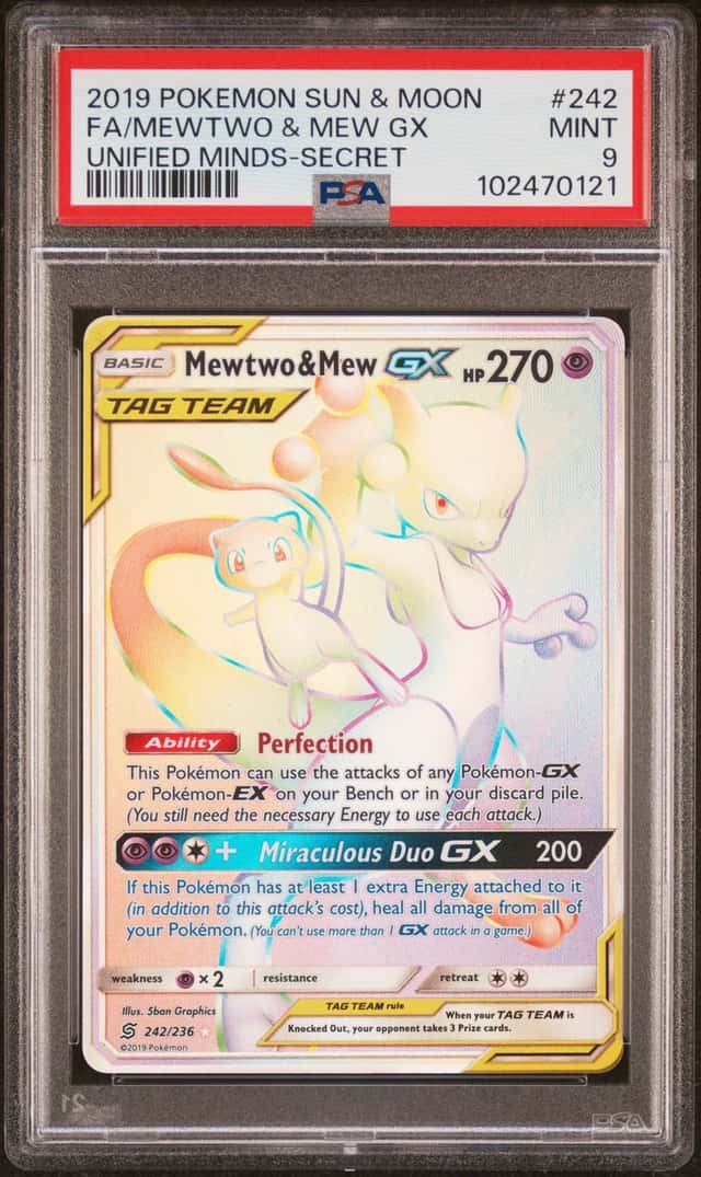 MEWTWO & MEW GX 2019 POKEMON UNIFIED MINDS 242/236 FULL ART PSA 9 Q3963-6